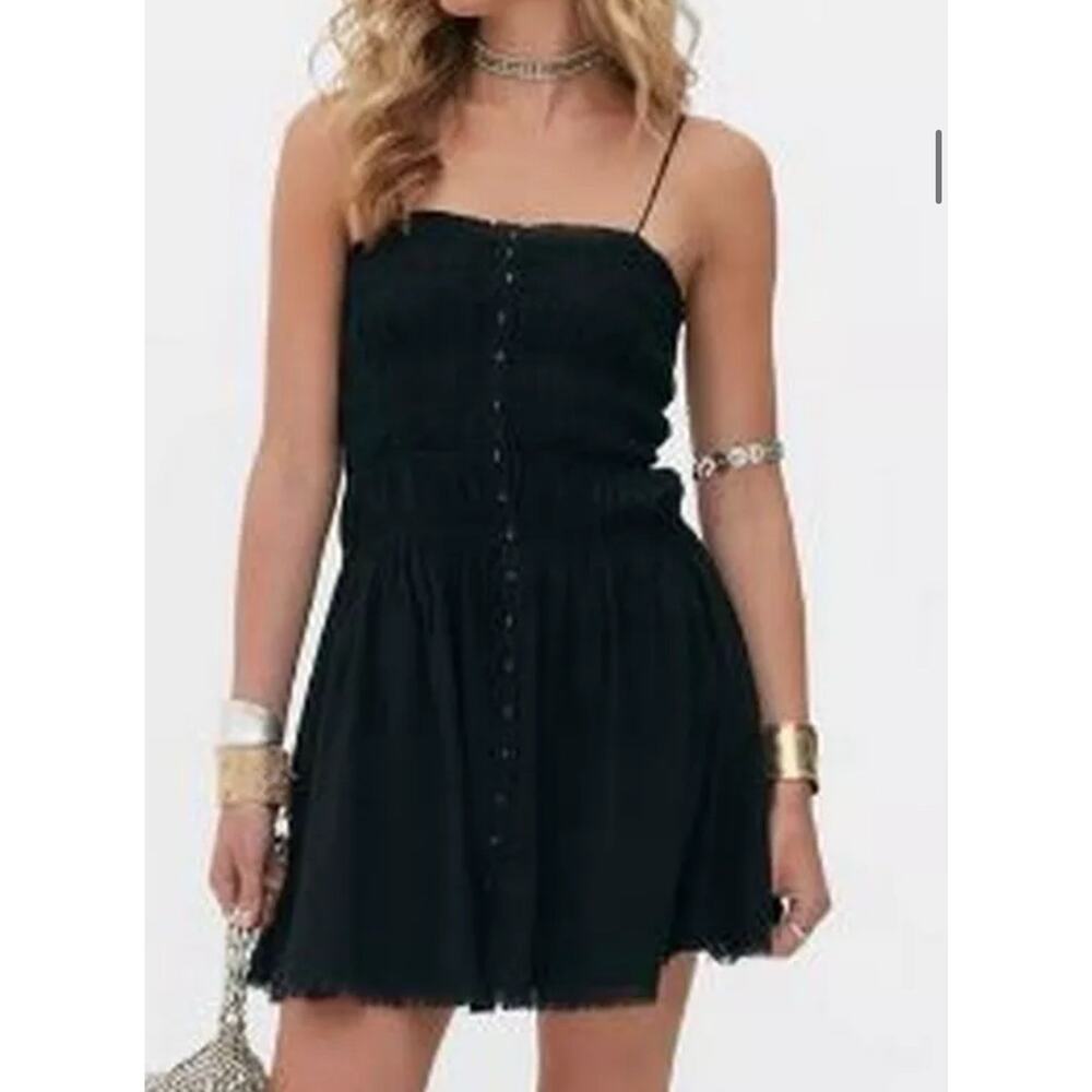 Primark Rita Ora Dress Black shirred Smocked Fairy SZ M Babydoll Mini Whimsigoth